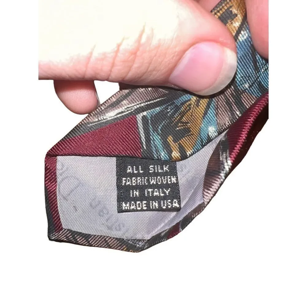 Christian Dior Monsieur Red And Blur Abstract Handmade Neck Tie